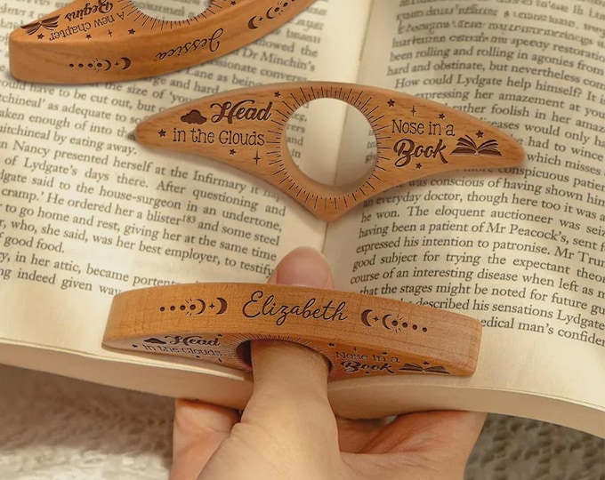 Personalized Wooden Thumb Book Page Holder: Gift for Readers