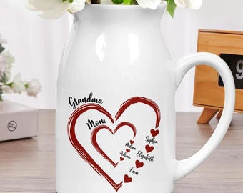 Mom Grandma Sweethearts - Personalized Ceramic Flower Vase, Mothers Day Gifts for Nana, Nanny, Garden Flower Vase, Custom Birth Flower Vase