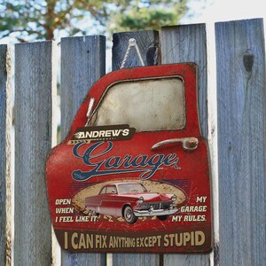 Personalized Wooden Garage Sign, Custom Vintage Car Wall Art, Mechanic Workshop Decor
