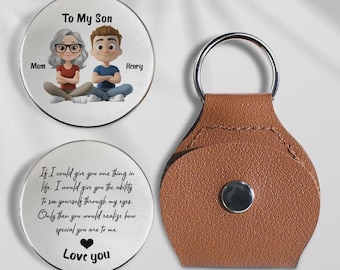 Engraved Coin Keychain for Son, Personalized Gift from Mom