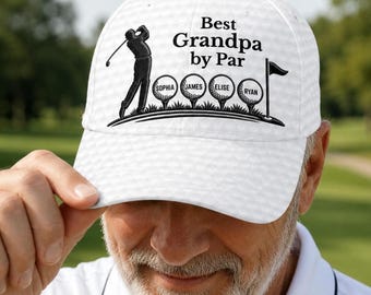 Cappello da golf "Best Grandpa" di Par, cappello da golf personalizzato, cappello da golf su misura per il nonno, regalo di golf per il nonno, regalo di golf per la festa del papà, nomi dei nipoti