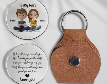 Personalisierte Tasche Hug Münze, gravierte Namen, Ledertasche Schlüsselbund
