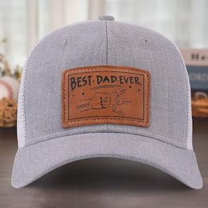 Personalized Dad Hat: Leather Patch Fist Bump Kids Names