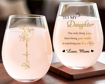 Personalized Mother's Day Wine Glass: Birth Flower Gift for Mom