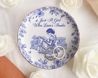 Personalized Toile de Jouy Jewelry Dish: Gift for Book Lovers
