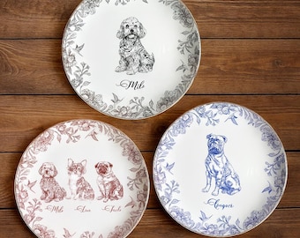 Custom Dog Portrait Jewelry Dish: Chinoiserie Ceramic Trinket Plate