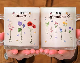 First Mom, Now Grandma Garden Gift, Personalized Mum Grandma Garden Mug, Custom Birth Flower Gift For Mom Grandma, Mother's Day Gift 2025