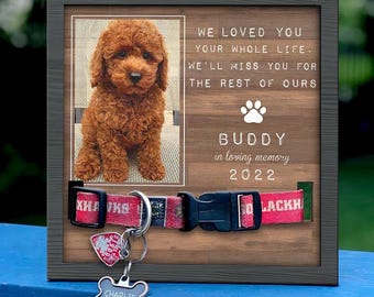 Personalized Pet Memorial Sign: Collar Frame, Photo Upload, Wood