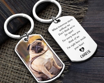 Custom Pet Photo Keychain: Engraved Memorial Gift for Pet Loss