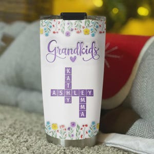 Personalized Grandkids Names Tumbler: Floral Grandma Gift