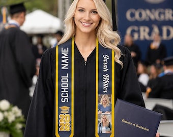 Graduation Stole Class of 2026 2027, Personalized Graduation Sash with Photos, Custom Photo Stole, Graduation Gift for Graduate