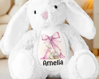 Personalized Easter Bunny Plush: Custom Name Stuffed Rabbit Gift