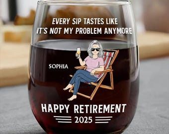 Bicchiere da vino personalizzato per la pensione - Citazione umoristica 2025