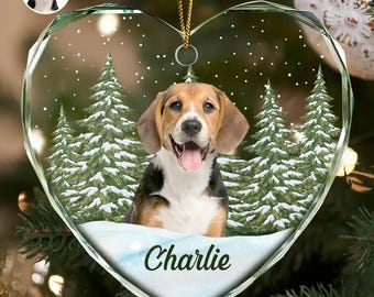 Mémorial photo personnalisé avec visage d'animal de compagnie, chien et chat - Ornement personnalisé en verre en forme de coeur