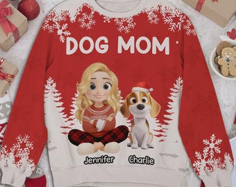 Felpa natalizia personalizzata per mamma di cane, ritratto personalizzato dell'animale domestico