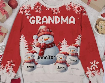 Sudadera personalizada para abuela: Muñeco de nieve, regalo familiar de Navidad