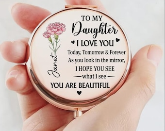 Personalized Daughter Compact Mirror, Rose Gold Gift from Mom