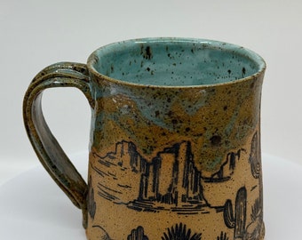 Rustic Desert Landscape Coffee / Tea Mugs /underglaze transfers