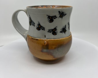 Yellow Jackets - Bees Cup - Thrown with porcelain - decorated with tissue transfers