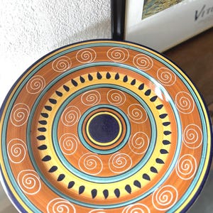 Hand-Painted Ceramic Decorative Plate – Southwestern Boho Wall Art or Table Decor, Vibrant Spiral Pattern