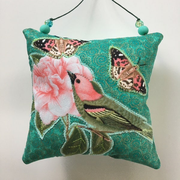 Doorknob Pocket Pillow with Bird, Camellia and Butterflies/Mini Bird Pillow