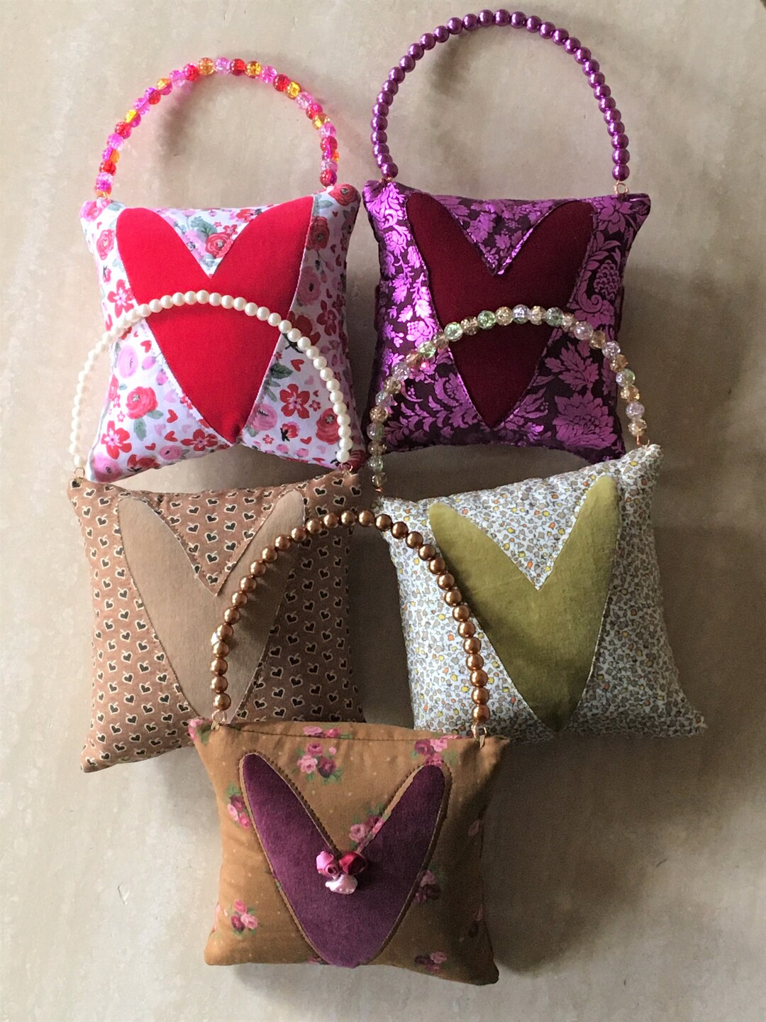 Velvet Hearts Pocket Pillows/doorknob Pocket Pillows/beaded Handle