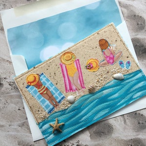 Carte postale en tissu Une journée à la plage/Carte postale en tissu Bains de soleil fantaisistes