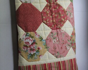 Vintage Style Baby Quilt/Snowball Pattern Baby Quilt in Rose and Olive Green