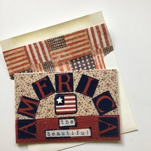Fourth of July Fabric Postcard/America the Beautiful Postcard/Patriotic Postcard