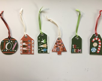 Fabric Christmas Gift Tags Set of 6/Fabric Ornaments