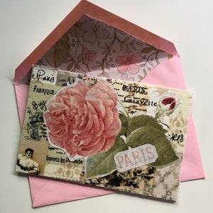 Carte postale en tissu sur le thème de Paris avec grande carte postale rose / rose