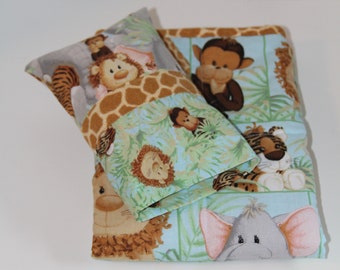 Zoo Animals Doll Quilt & Pillow Set/Wild Baby Animals Doll Quilt With Pillowcase