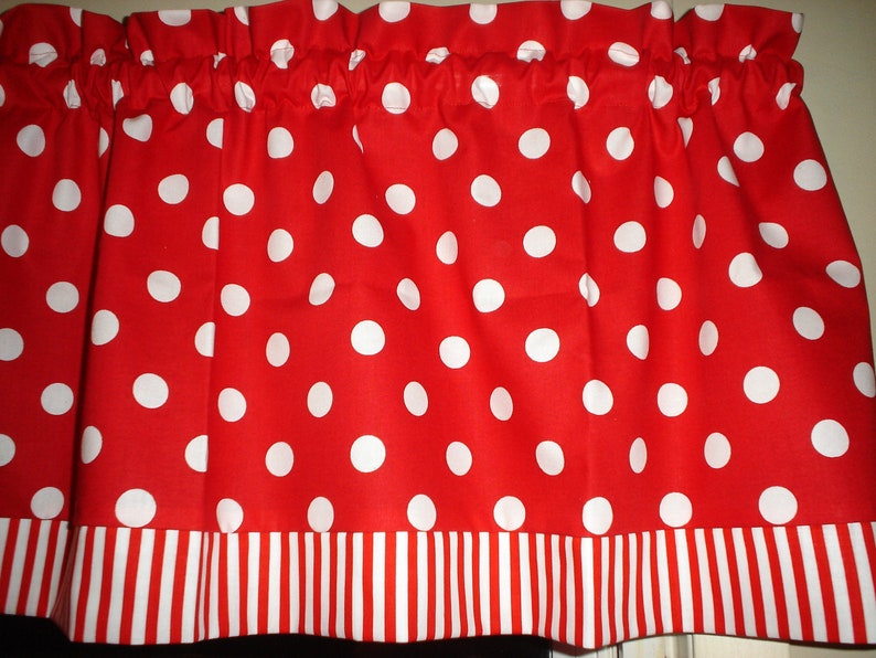Red White Polka Dot Stripe Trim Mickey Minnie Mouse Kitchen Bedroom Window Valance Decor Curtains Treatments Home Living Tripod Ee Red White Polka Dot Stripe Trim Mickey, Red Polka Dot Kitchen Curtains
