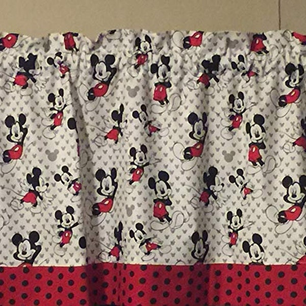 Red Polka Dot Black Mickey Minnie Mouse  Kitchen Bedroom Window Topper Treatment Valance Decor