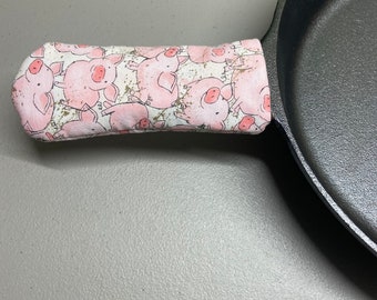 Cast Iron Skillet Pot Pan Handle Cover Pink Pig Farmhouse Farm Animal