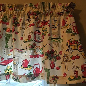 Retro Fifties Vintage Stove Mixer Tea Pot Kitchen Window Topper Treatment Valance Decor