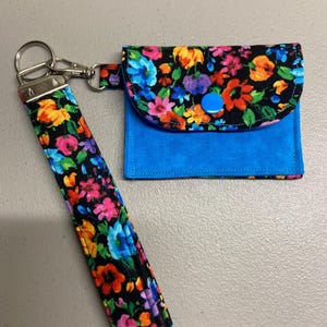 Flor Floral Azul Naranja Rojo Rosa Tela Llavero Mini Cartera Pulsera Titular de la tarjeta de regalo de crédito