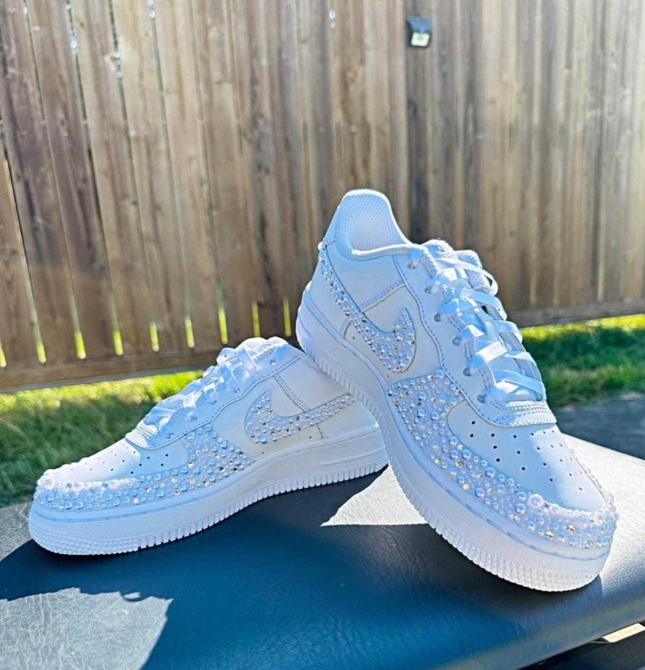 Customized Air Force 1s, Wedding Theme Air Force 1s, Pearl & Rhinestone. Air Force 1s, Bling Sneakers, Bling AF1, Nike AF1