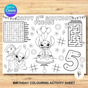 Kids Birthday Coloring Page, Printable Custom Birthday Coloring Placemat, Birthday Craft Activity Sheet, Editable Template, DIY Party Favor