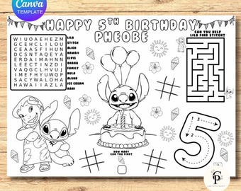 Página para colorear de cumpleaños para niños: mantel individual imprimible (descarga digital)