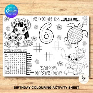 Kids Birthday Coloring Page, Printable Custom Birthday Coloring Placemat, Birthday Craft Activity Sheet, Editable Template, DIY Party Favor