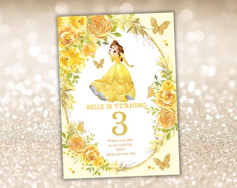 Princess Birthday Invitation Princess Invitation Princess Party Invitation Girl Princess Invitations Gold Yellow EDITABLE Instant Digital