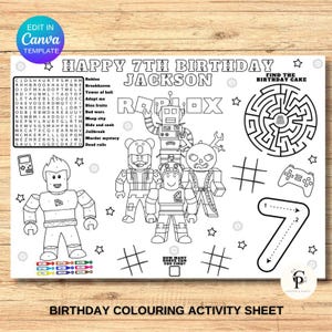 Kids Birthday Coloring Page, Printable Custom Birthday Coloring Placemat, Birthday Craft Activity Sheet, Editable Template, DIY Party Favor