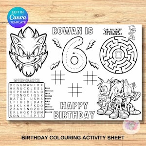 Kids Birthday Coloring Page, Printable Custom Birthday Coloring Placemat, Birthday Craft Activity Sheet, Editable Template, DIY Party Favor