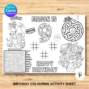 Kids Birthday Coloring Page, Printable Custom Birthday Coloring Placemat,Birthday Turtle Activity Sheet, Editable Template,ninja Party Favor