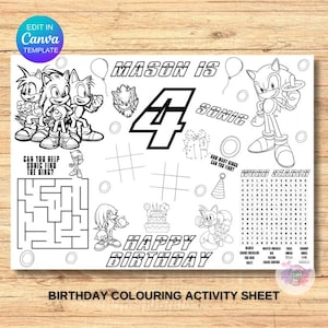 Kids Birthday Coloring Page, Printable Custom Birthday Coloring Placemat, Birthday Craft Activity Sheet, Editable Template, DIY Party Favor