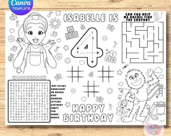 Kids Birthday Coloring Page, Printable Rachel Birthday Coloring Placemat, Birthday Craft Activity Sheet, Editable Template, DIY Party Favor