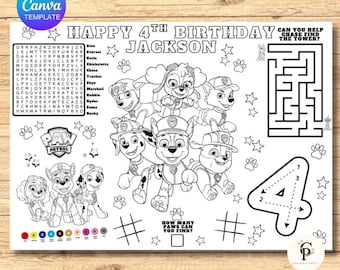 Kids Birthday Coloring Page, Printable Custom Birthday Coloring Placemat, Birthday Craft Activity Sheet, Editable Template, DIY Party Favor