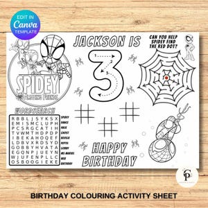 Kids Birthday Coloring Page, Printable Custom Birthday Coloring Placemat, Birthday Craft Activity Sheet, Editable Template, DIY Party Favor