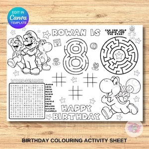 Kids Birthday Coloring Page, Printable Custom Birthday Coloring Placemat, Birthday Craft Activity Sheet, Editable Template, DIY Party Favor